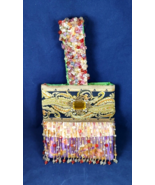 Vintage Beaded Purse Paint Brush Shape Purple Gold Made in Phillipines D... - €31,73 EUR