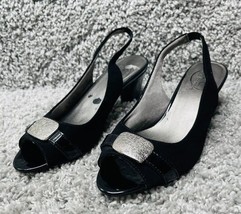 Life Stride Simply Comfy Womens Black Size 7 Slingback Open Toe Block Heels - £18.86 GBP
