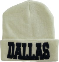 Dallas Adult Size Winter Knit Cuffed Beanie Hat (White/Navy) - £14.30 GBP