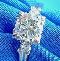 Earth mined Diamond Deco Engagement Ring 14k White Gold Vintage Estate Solitaire - $8,450.25