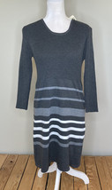 Jon &amp; Anna NWT Women’s Long sleeve knee length sweater dress Sz M Grey stripe C4 - £19.42 GBP