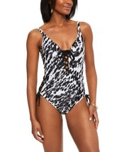 bar III Womens Heat Wave Lace-Up One-Piece Swimsuit, X-Small, Black/White - £68.36 GBP