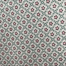 1 yard vtg christmas fabric cotton holly white green red one stain see photos - £5.00 GBP