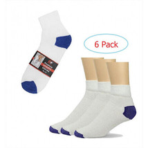 Cotton Socks 6-Pack Two-Tone Premium Ankle Socks White &amp; Royal Blue - £11.92 GBP