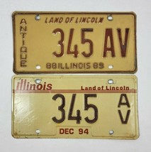 1989 &amp; 1994 Illinois Antique License Plate Matching 345 AV Different Year - $689.50 MXN