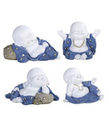 Happy Hotai Baby Buddha Set of 4 Figurines 4.5&quot; W Blue White Maitreya - $47.51
