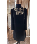 Vintage Courreges Paris black silk &quot;leaf&quot; sheath dress M - $199.00
