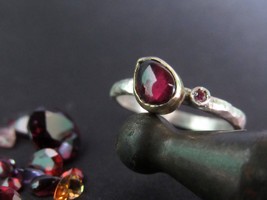 Silver ring. Sterling silver and 18k Yellow gold ring with red garnet and red zi - £149.06 GBP