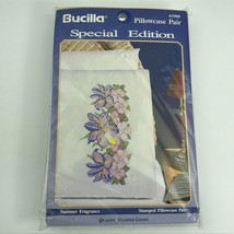 Bucilla Summer Fragrance Flowers 2 Stamped Pillowcase Pair Cross Stitch #63980 - £10.18 GBP