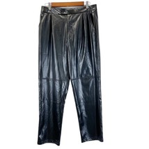 H Halston Women S Faux Leather Pants Black High Rise Waist Pleated Straight Leg  - £25.15 GBP