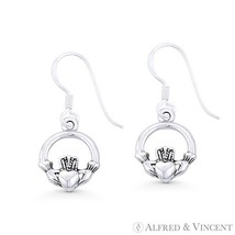 Claddagh Heart Irish Celtic Charm Dangling Hook Earrings in .925 Sterlin... - $382.25 MXN