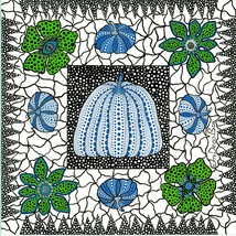 Painted Silk Scarf  inspired by Kusama Art White blue Pumpkin Polka dots 90x90cm - £72.42 GBP
