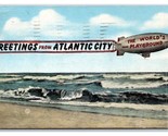 Blimp w Banner Greetings From Atlantic City  NJ New Jersey Linen Postcar... - $2.92