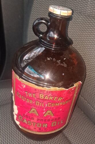 Primary image for The Baker Castor Oil Company AA Gold Glass Bottle 8 lbs 1 Gallon NJ & LA.