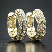 Simulated Diamond Hoop Earrings For Men&#39;s 14K Yellow Gold Plated Sterlin... - £28.65 GBP