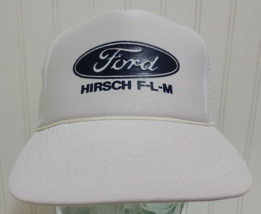 Vtg FORD HIRSCH F-L-M Snapback Trucker Hat White Farm Advertising Ball C... - $47.88