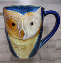 Elite Couture by Gibson Textured Owl Ceramic Coffee Mug Cup Big Eyes 4.5&quot; Blue - £6.86 GBP