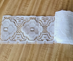 2 Yards White Flat Lace Trim 4 inches Wide Sewing Crafting - $4.94