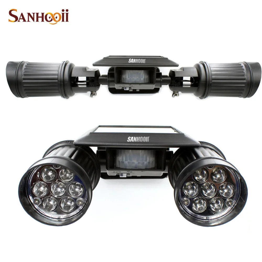 SANHOOII Outdoor Rotatable Solar Power Dual Head Spot Light PIR Motion Sensor Ga - £152.59 GBP