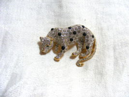 Vintage Gold Toned Jaguar Brooch Pin Black Clear &amp; Green Rhinestones 15-l - $645.41 MXN