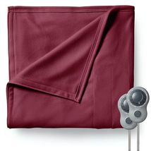 Sunbeam Queen Size Electric Fleece Heated Blanket in Garnet with Dual Zone - £150.21 GBP