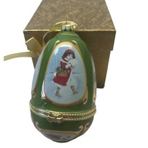 Mr Christmas Musical Egg Shaped Ornament Green Trinket Box Valerie Parr Hill - $16.95