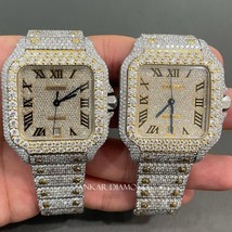Santos Moissanite Studded Diamond Watch, Fully Iced out Watch, Stainless Steel A - £1,325.84 GBP