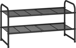 Black Metal Shoe Shelf Storage Organizer, Simple Trending 2-Tier Stackable Shoe - £28.26 GBP