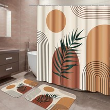 Boho Mid Century Shower Curtain Set Minimalist Geometric Bathroom Sets W... - $45.99