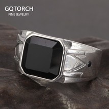 Solid 925 Sterling Silver Vintage Punk Simple Boys Ring with Natural Black Onyx  - £26.62 GBP