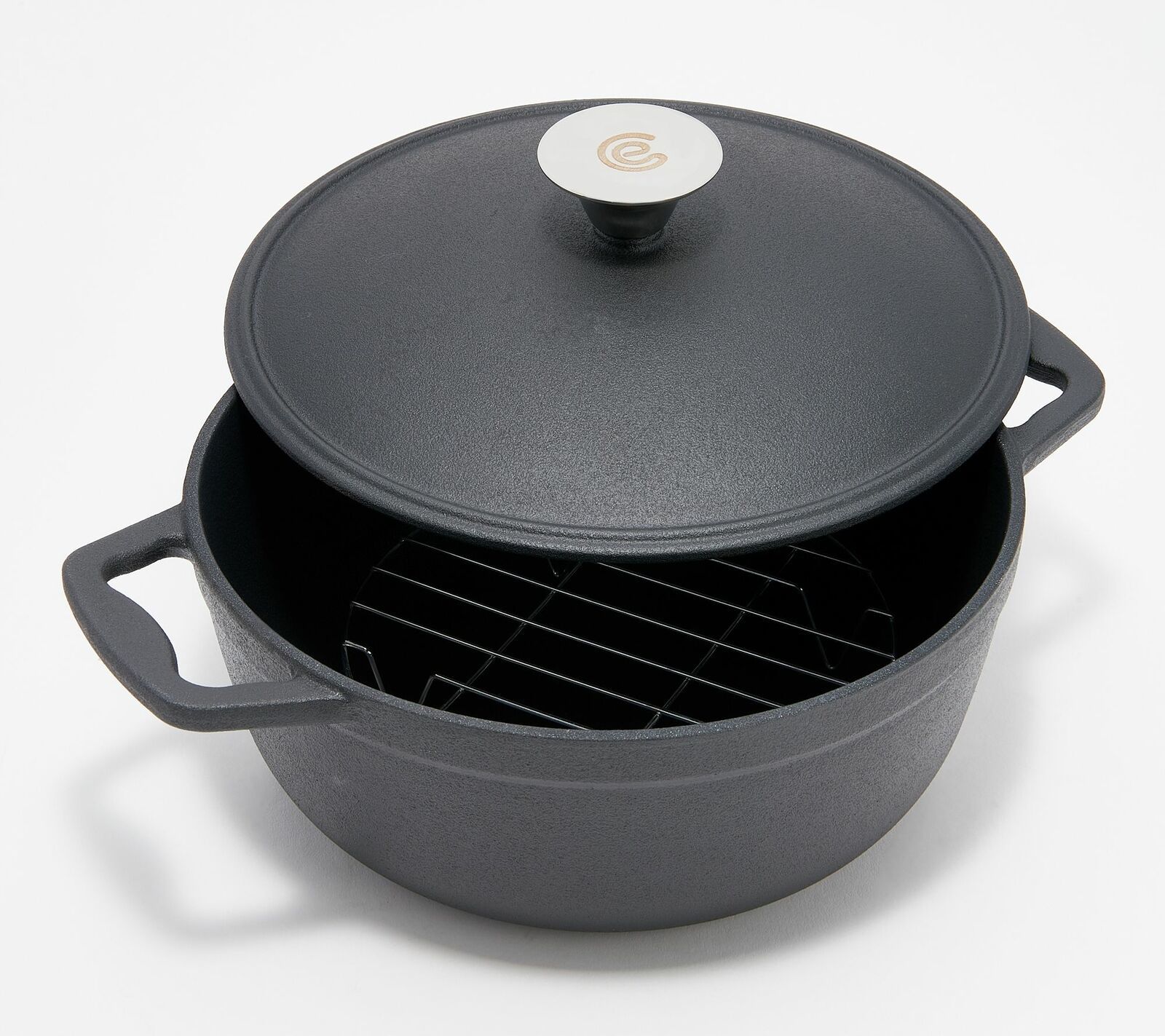 Cook's Essentials Cast Iron 3-qt Braiser w/ Trivet in Black - £46.49 GBP