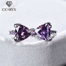 CC Trendy Rings For Women Bowknot Purple Cubic Zirconia Ring Elegant Wedding Eng - £6.77 GBP