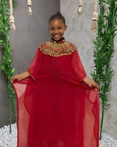 Ramadan Kids Dubai Dress Special Moroccan Red Kaftan Girls Georgette Wed... - $72.05