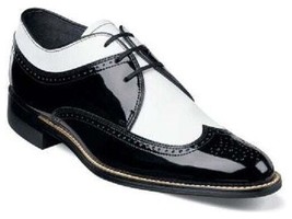 Stacy Adams Men&#39;s Shoes Dayton Black White Wingtip Oxford Leather 00605-21 Shiny - £86.32 GBP