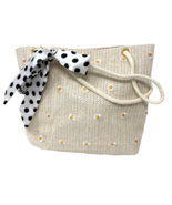 LA Coastal Beige &amp; White Daisies Bow Beach Tote, New - $14.24