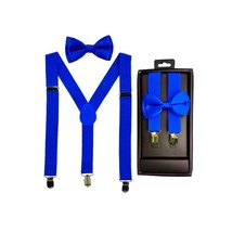 Royal Blue Kid Suspender Set With Matching Polyester Bowtie - £3.88 GBP