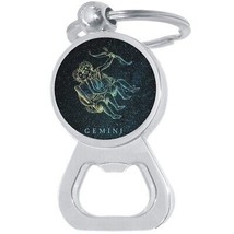 Gemini Zodiac Stars Bottle Opener Keychain - Metal Beer Bar Tool Key Ring - £8.74 GBP