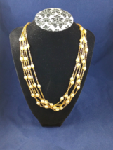 Gold Chain and Pearl Necklace Costume Jewelry Multi Strand Pearlesque 18 inches - £5.44 GBP