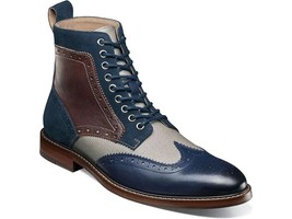 Stacy Adams Finnegan Wingtip Lace Up Boot Suede Leather Navy Multi 25427-492 - £115.90 GBP