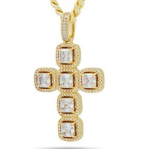 Men&#39;s 2Ct Princess 4mm Moissanite Cross Religious Pendant 14K Yellow Gold Plated - £147.04 GBP