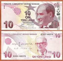 TURKEY  2009 UNC 10 Lirasi Banknote Paper Money Bill P-223(2) - $6.13