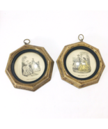 Godey&#39;s Fashions Pair Vintage Antique Small Ornate Framed Octagon Print ... - £37.49 GBP