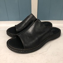 Born Sandals Men Size 12 Black Leather Slip On Slides Open Toe Shoes H59403 - $38.61
