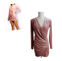 Topshop Womens Pink Velvet Side Ruching Rhinestone Button LS Mini Dress ... - £19.32 GBP