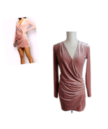 Topshop Womens Pink Velvet Side Ruching Rhinestone Button LS Mini Dress ... - £19.46 GBP