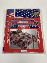 Vintage Americana Permanent Press Tablecloth USA Flag &#39;America&#39; Patrioti... - $29.69