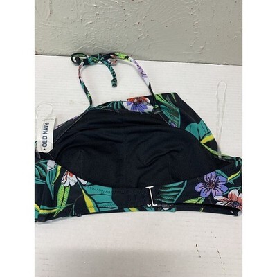 Old Navy Women's Black Floral Aloha Hawaiian Ruffle Bikini Top Size Small Item image 2