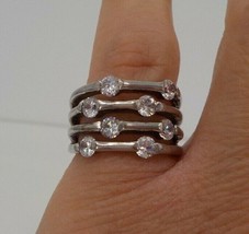 Multi Split Shank Silver Color Ring Size 9 Clear Stones Sparkly Fashion Jewelry - £14.08 GBP