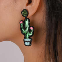 Howlite &amp; Sequin Cactus Drop Earrings - £3.19 GBP