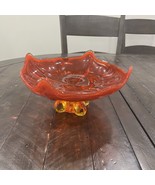 Vintage Viking Glass Epic Four Foils Square Persimmon Footed Compote Dish - $69.45 CAD